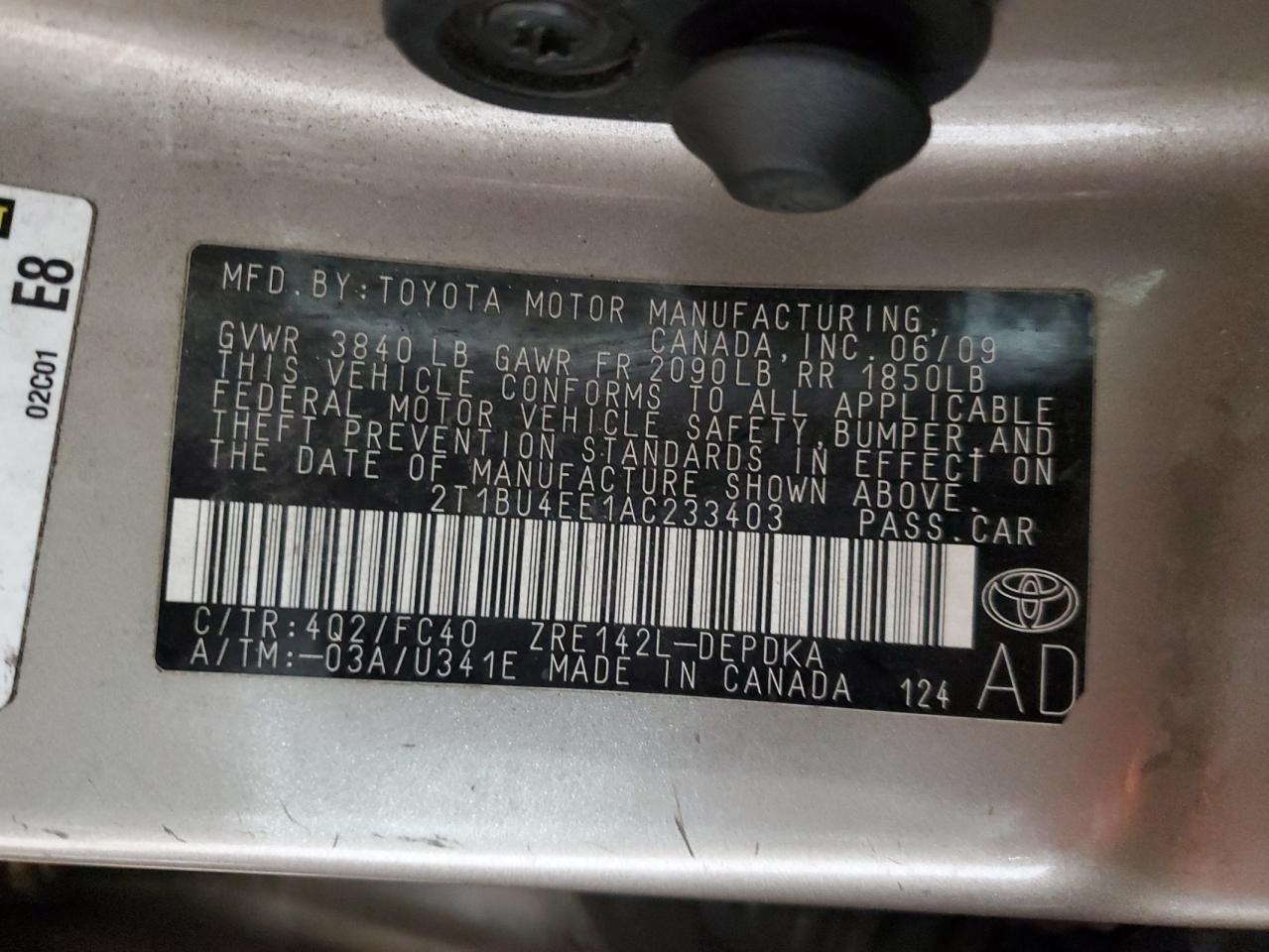 2010 Toyota Corolla VIN 2T1BU4EE1AC233403 Copart auction photo, front end damage thumbnail 12