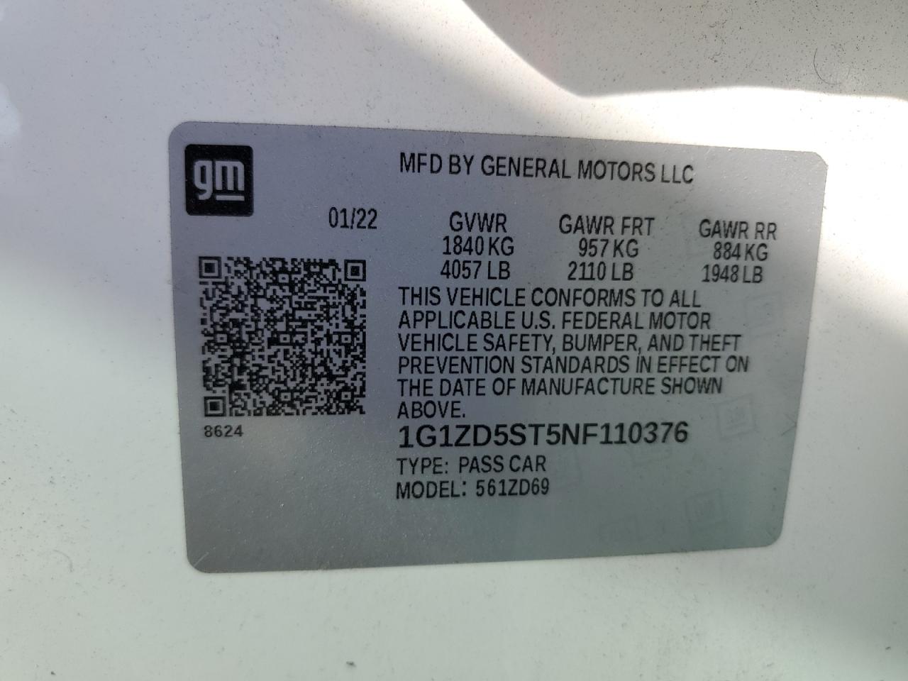 2022 Chevrolet Malibu VIN 1G1ZD5ST5NF110376 Copart auction photo, front end / minor dent/scratches damage thumbnail 13