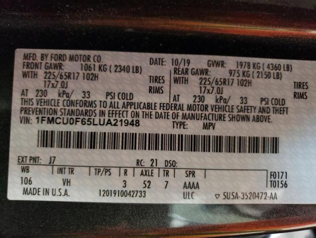 2020 Ford Escape VIN 1FMCU0F65LUA21948 Copart auction photo, front end damage thumbnail 13