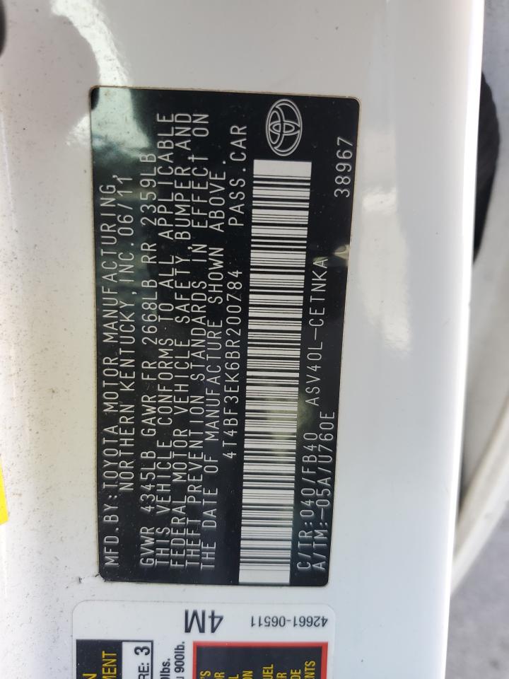 2011 Toyota Camry VIN 4T4BF3EK6BR200784 Copart auction photo, front end damage thumbnail 12