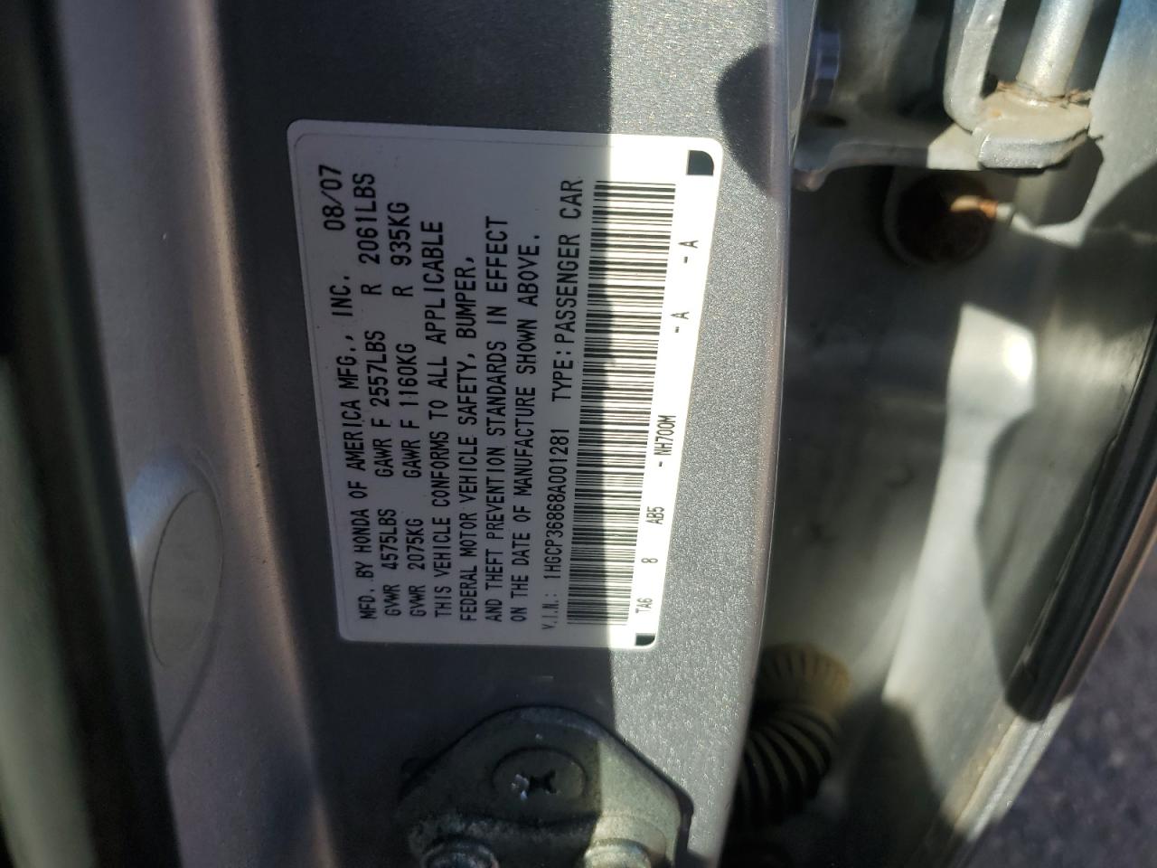 2008 Honda Accord VIN 1HGCP36868A001281 Copart auction photo, front end damage thumbnail 12