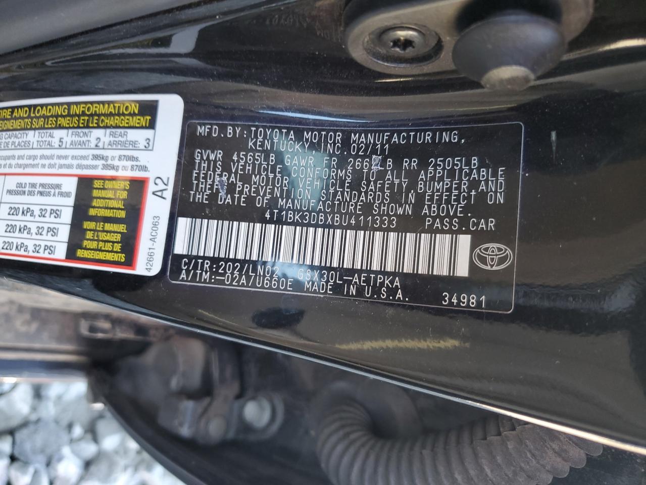 2011 Toyota Avalon VIN 4T1BK3DBXBU411333 Copart auction photo, front end damage thumbnail 12