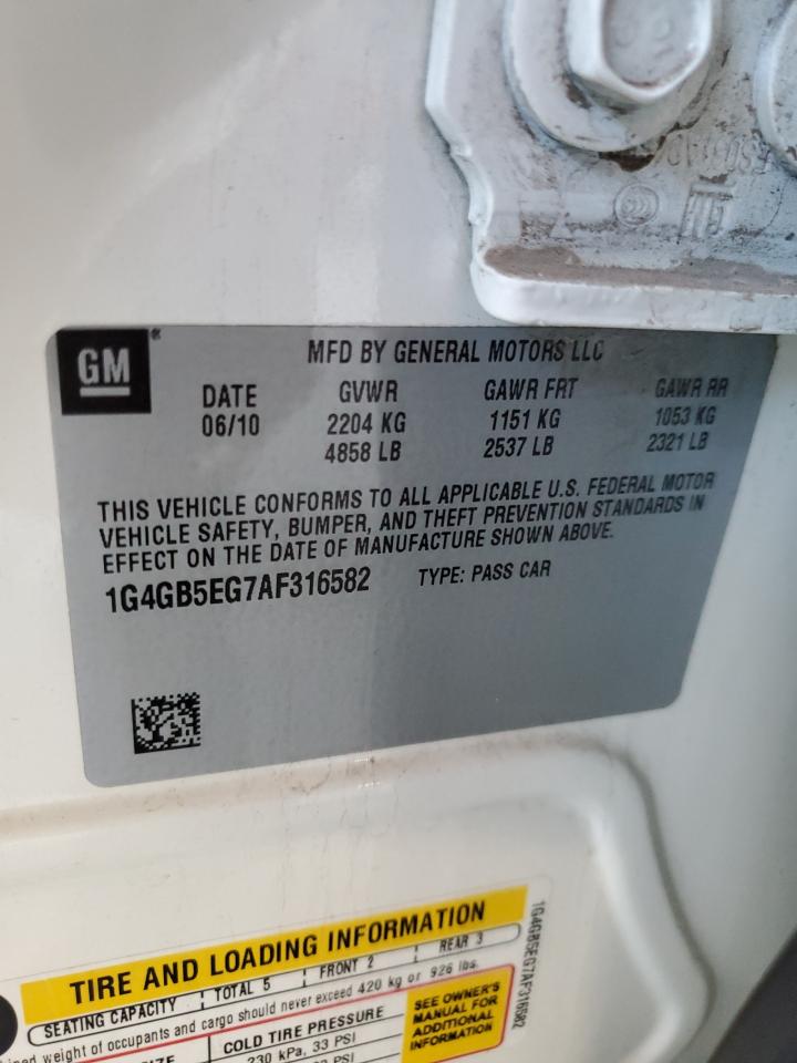 2010 Buick LaCrosse VIN 1G4GB5EG7AF316582 Copart auction photo, side / rear end damage thumbnail 12