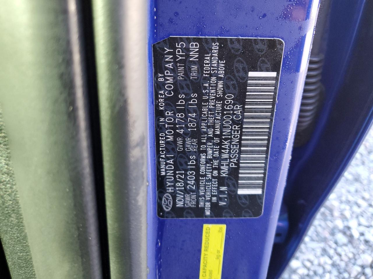 2022 Hyundai Elantra VIN KMHLW4AK1NU001690 Copart auction photo, rear end damage thumbnail 14