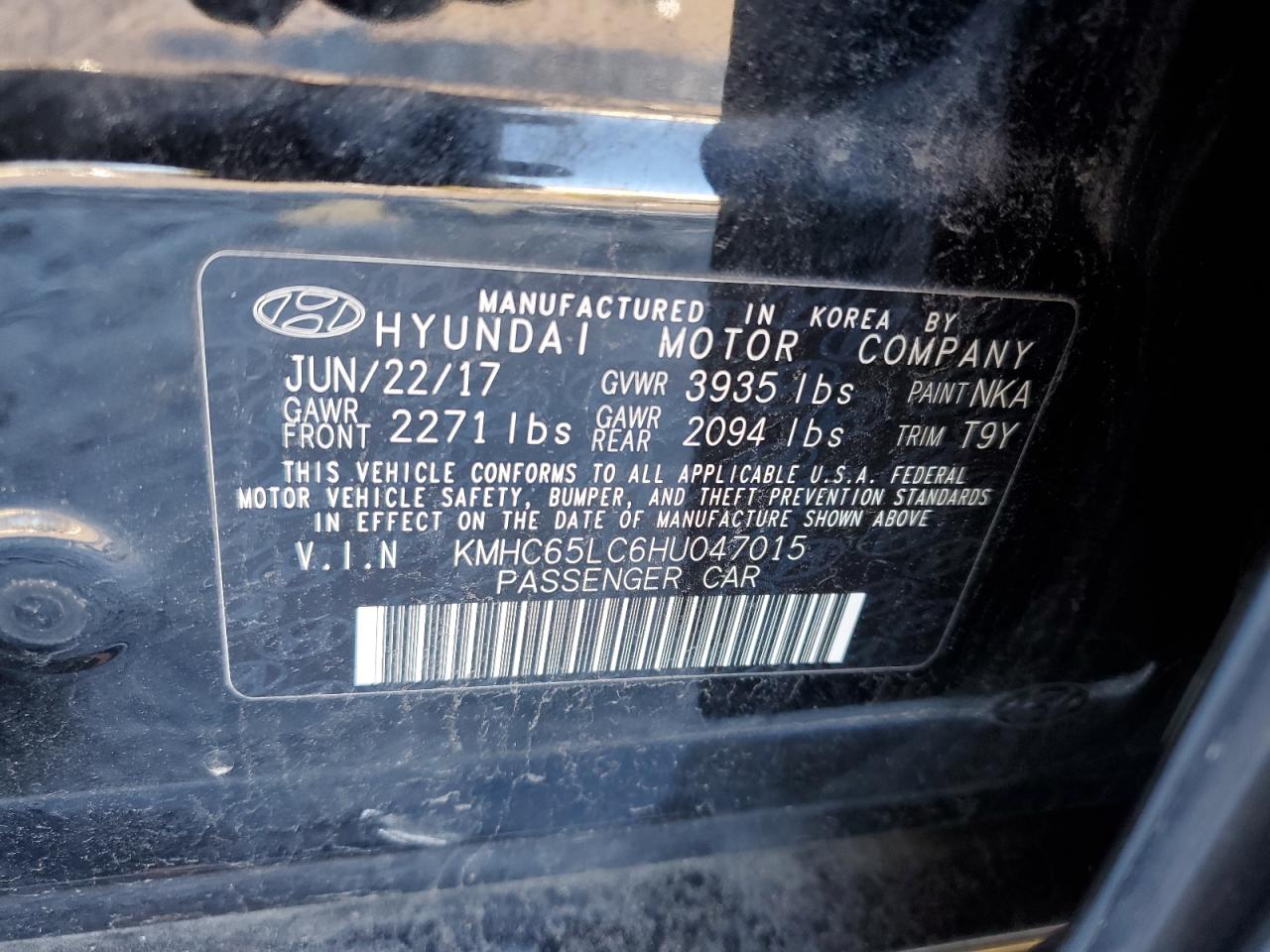 2017 Hyundai IONIQ VIN KMHC65LC6HU047015 Copart auction photo, all over damage thumbnail 12