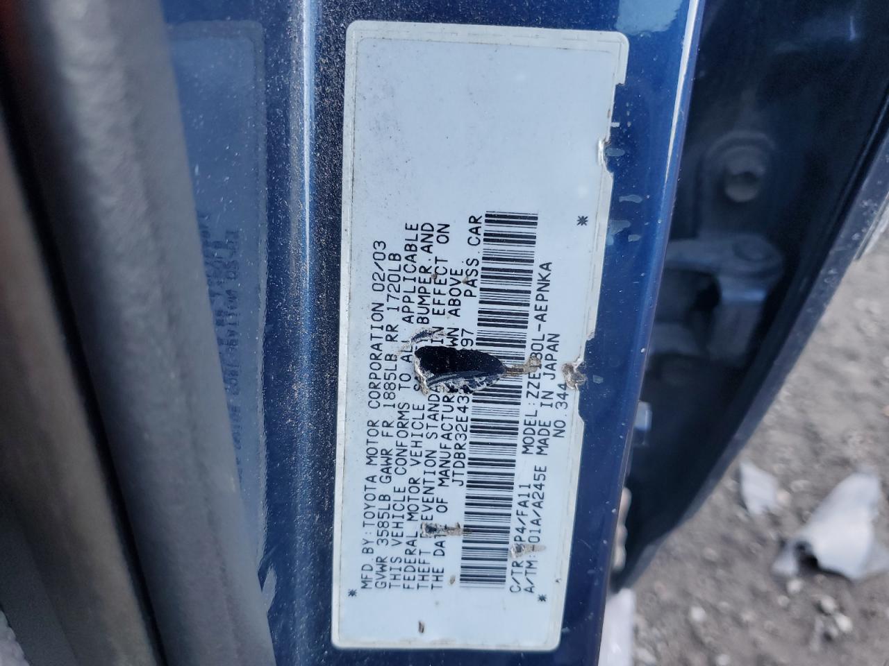 2003 Toyota Corolla VIN JTDBR32E432005297 Copart auction photo, side / minor dent/scratches damage thumbnail 12