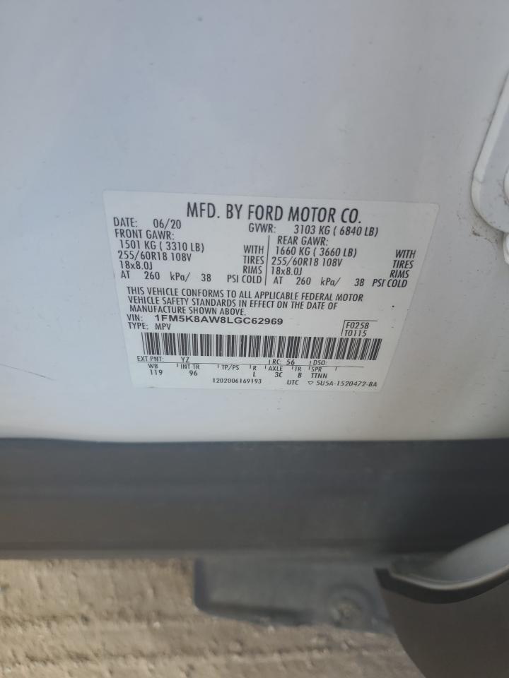 2020 Ford Explorer VIN 1FM5K8AW8LGC62969 Copart auction photo, all over damage thumbnail 13