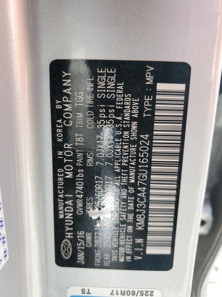 2016 Hyundai Tucson VIN KM8J3CA47GU165024 Copart auction photo, rear end damage thumbnail 13