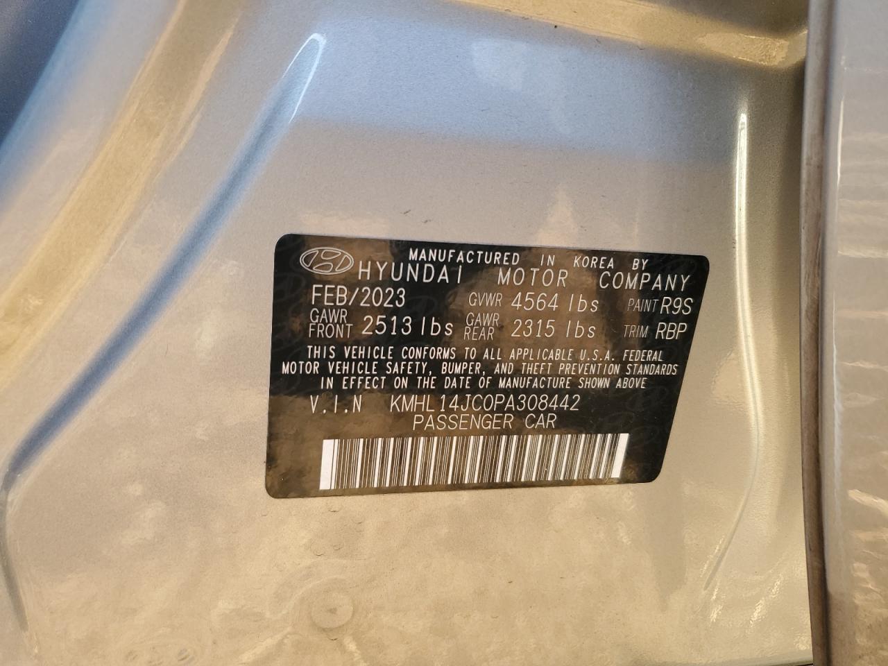 2023 Hyundai Sonata VIN KMHL14JC0PA308442 Copart auction photo, front end / side damage thumbnail 14