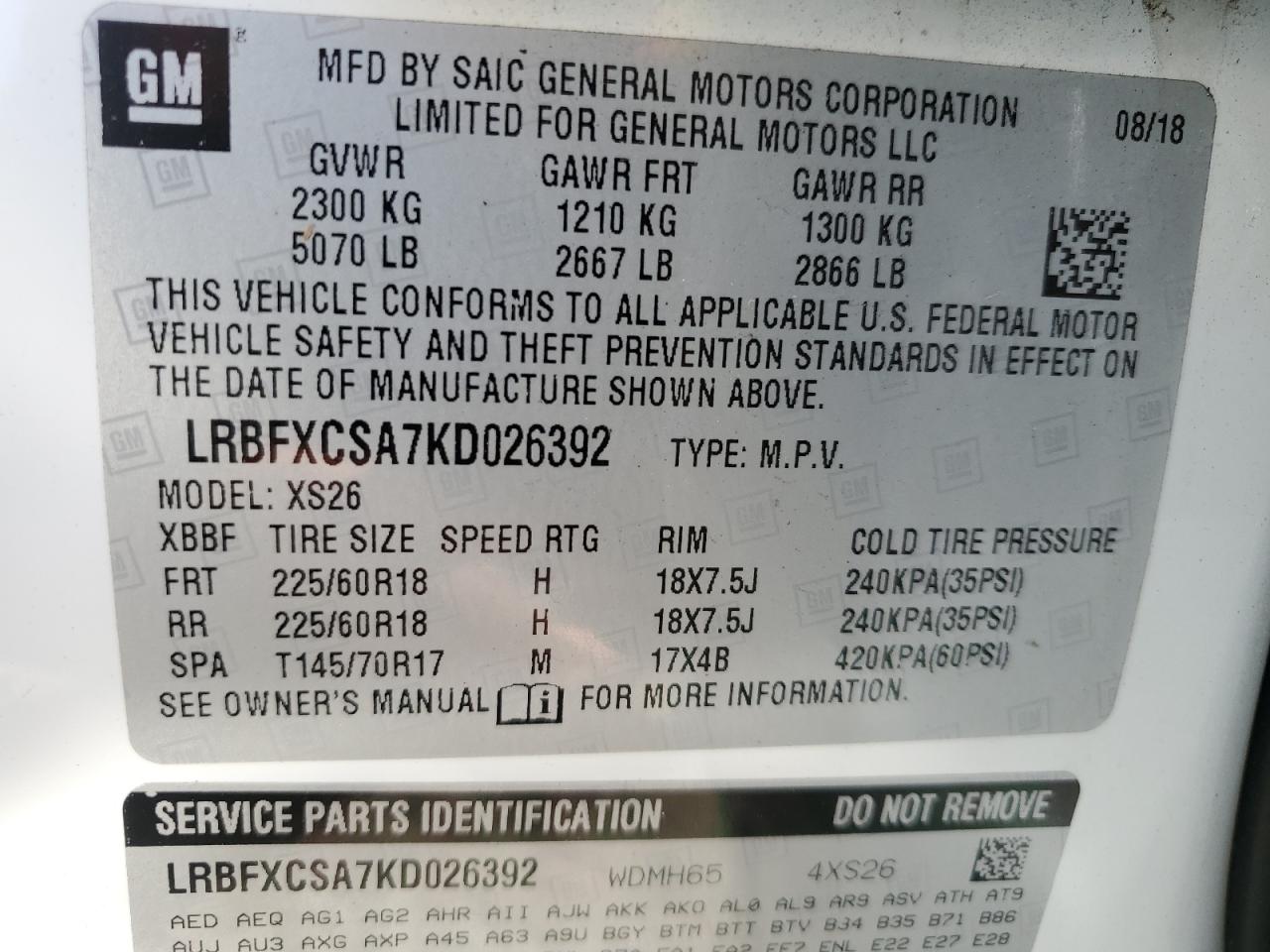 2019 Buick Envision VIN LRBFXCSA7KD026392 Copart auction photo, front end damage thumbnail 13