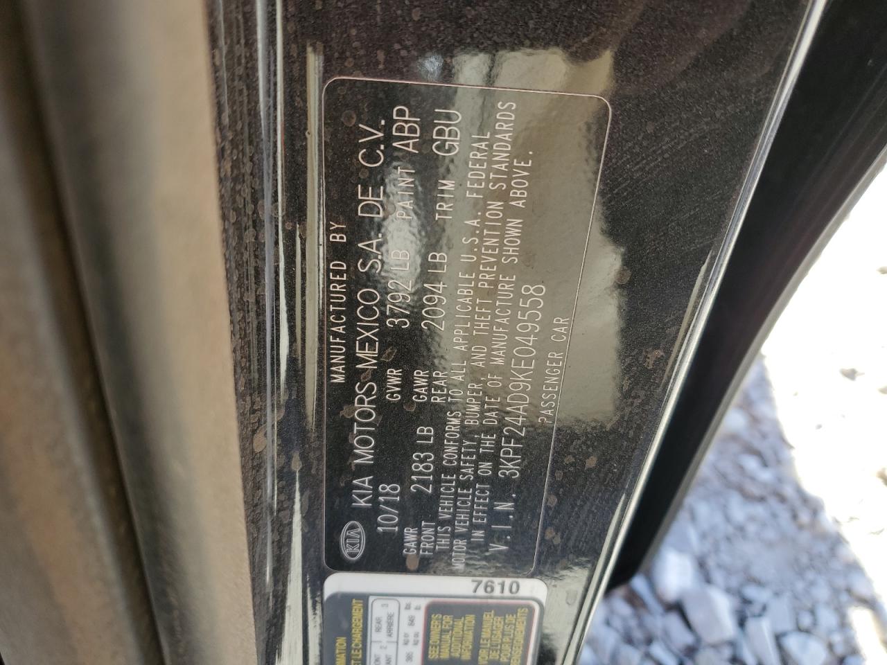 2019 KIA Forte VIN 3KPF24AD9KE049558 Copart auction photo, all over damage thumbnail 14
