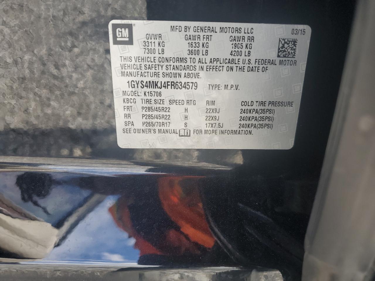 2015 Cadillac Escalade VIN 1GYS4MKJ4FR634579 Copart auction photo, front end damage thumbnail 13