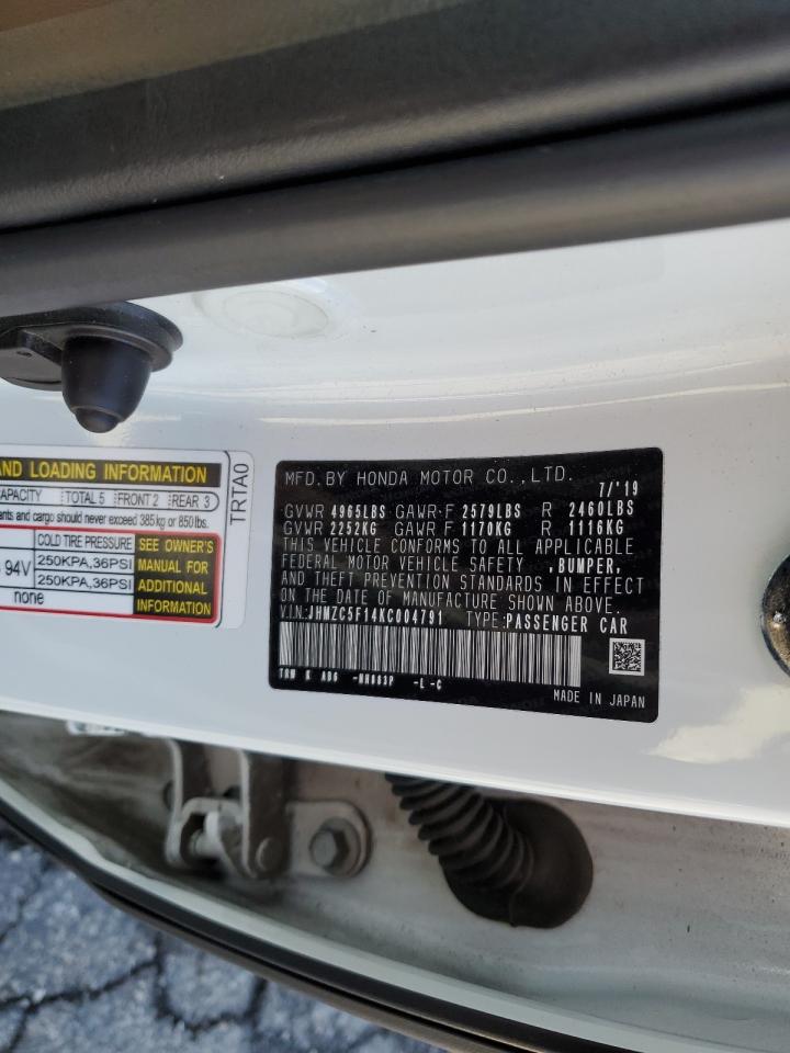 2019 Honda Clarity VIN JHMZC5F14KC004791 Copart auction photo, front end / side damage thumbnail 13