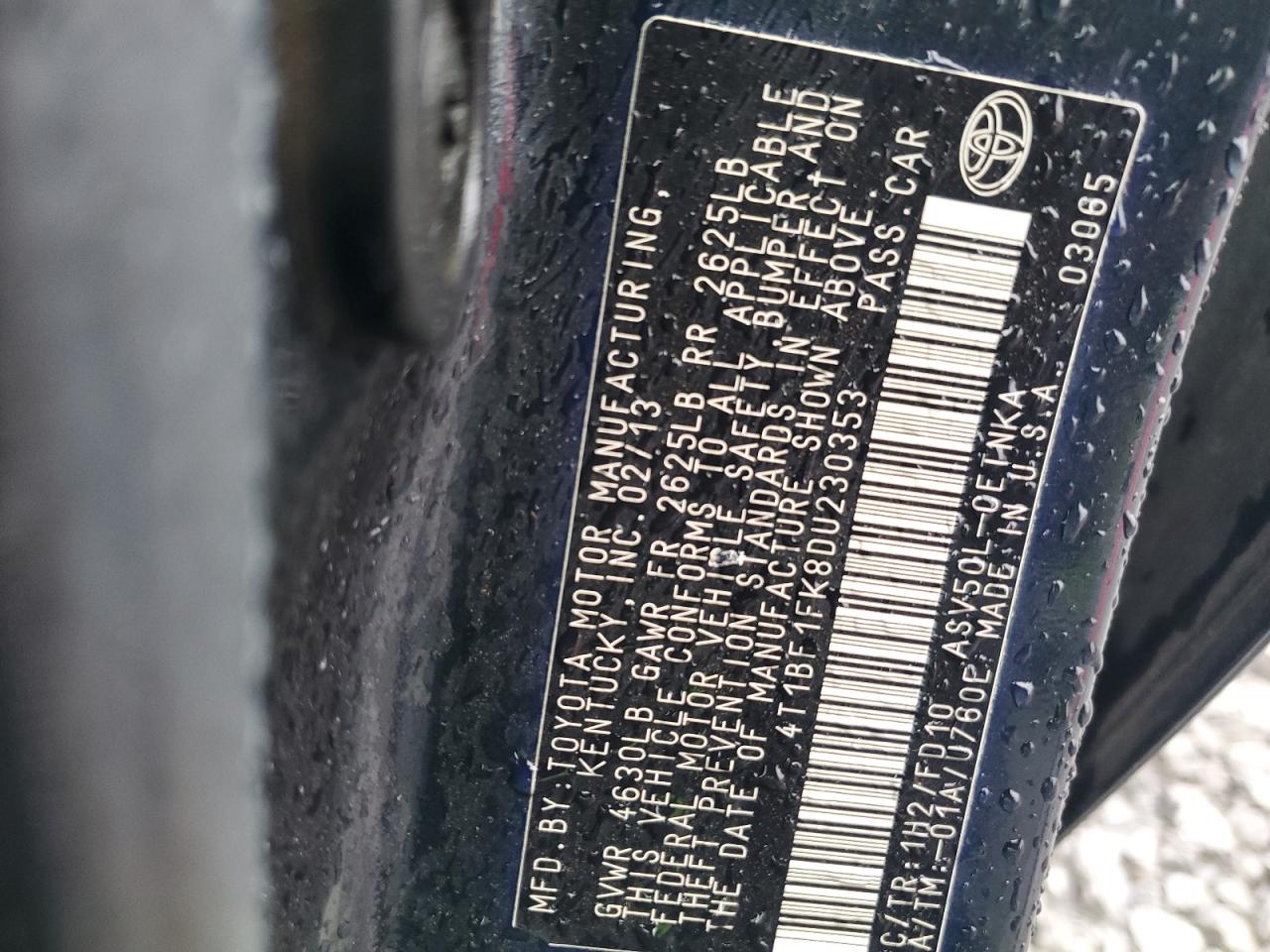 2013 Toyota Camry VIN 4T1BF1FK8DU230353 Copart auction photo, front end damage thumbnail 12