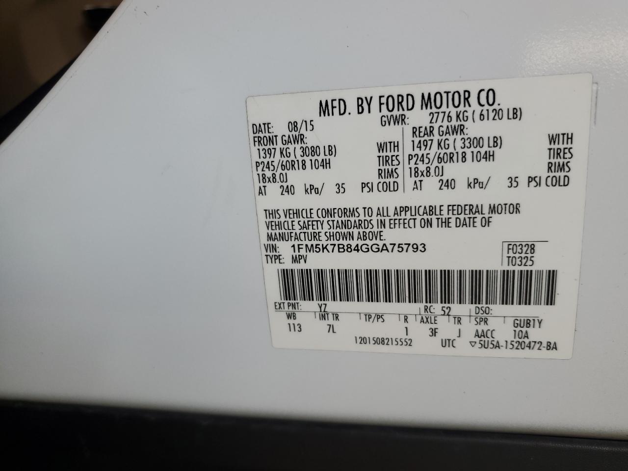2016 Ford Explorer VIN 1FM5K7B84GGA75793 Copart auction photo, front end damage thumbnail 13