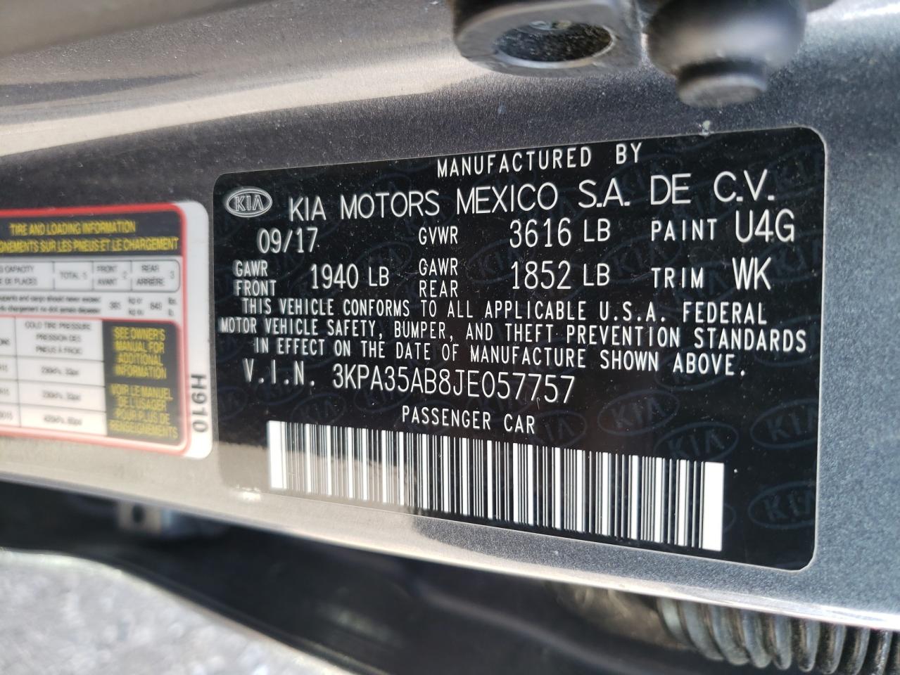 2018 KIA Rio VIN 3KPA35AB8JE057757 Copart auction photo, front end damage thumbnail 14