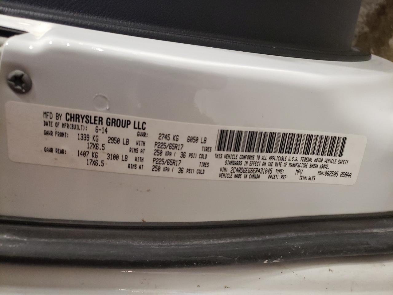 2014 Dodge Caravan VIN 2C4RDGEG6ER431045 Copart auction photo, front end / rear end damage thumbnail 15