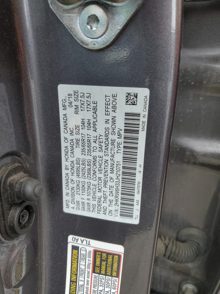 2018 Honda CR-V VIN 2HKRW6H33JH210751 Copart auction photo, front end damage thumbnail 13