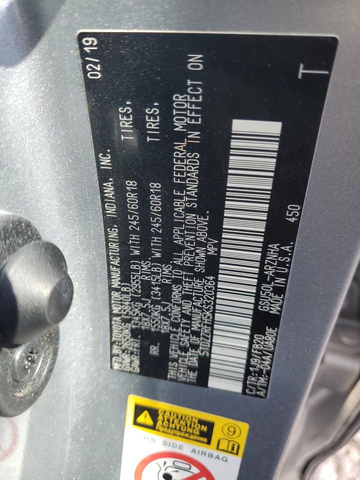 2019 Toyota Highlander VIN 5TDZZRFH5KS320364 Copart auction photo, front end damage thumbnail 14