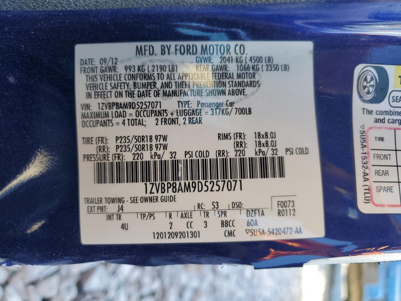 2013 Ford Mustang VIN 1ZVBP8AM9D5257071 Copart auction photo, side damage thumbnail 13