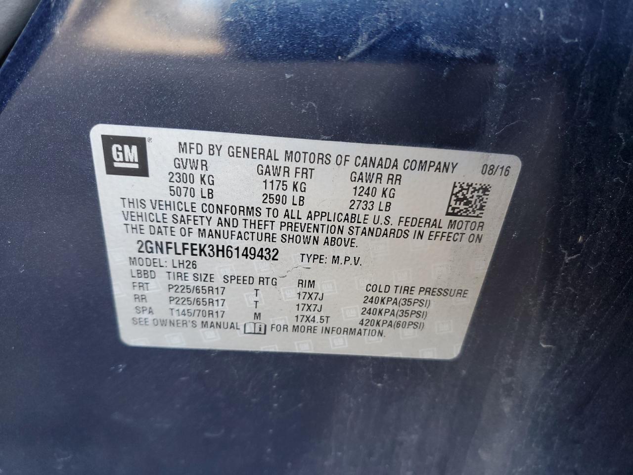 2017 Chevrolet Equinox VIN 2GNFLFEK3H6149432 Copart auction photo, front end / undercarriage damage thumbnail 14