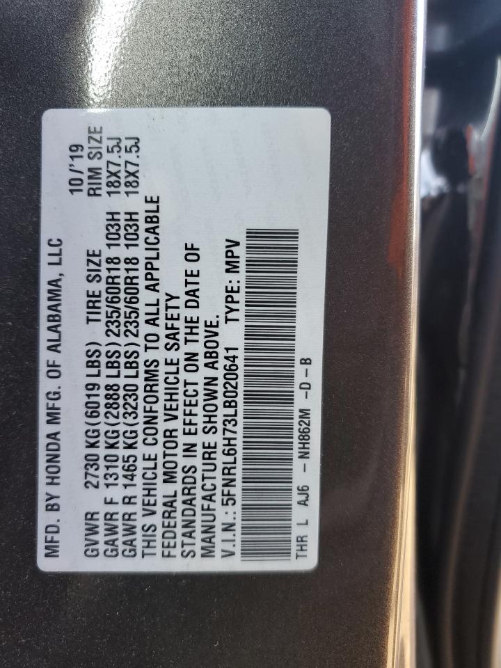 2020 Honda Odyssey VIN 5FNRL6H73LB020641 Copart auction photo, side damage thumbnail 13