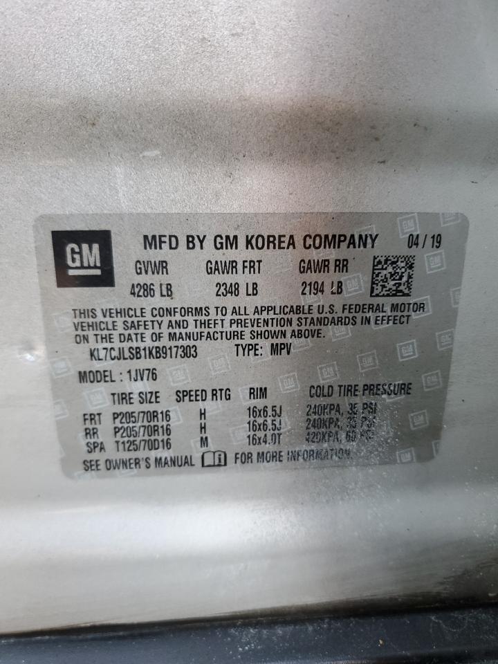 2019 Chevrolet Trax VIN KL7CJLSB1KB917303 Copart auction photo, side / front end damage thumbnail 13
