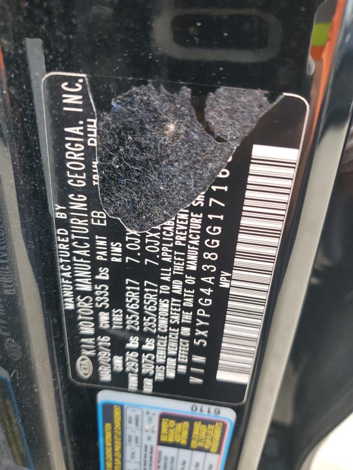 2016 KIA Sorento VIN 5XYPG4A38GG171688 Copart auction photo, side damage thumbnail 15