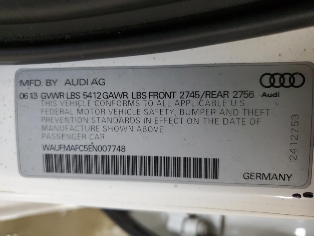 2014 Audi A6 VIN WAUFMAFC5EN007748 Copart auction photo, front end damage thumbnail 13