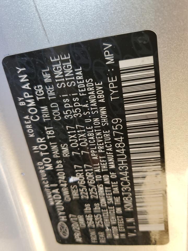 2017 Hyundai Tucson VIN KM8J3CA43HU484759 Copart auction photo, front end damage thumbnail 13