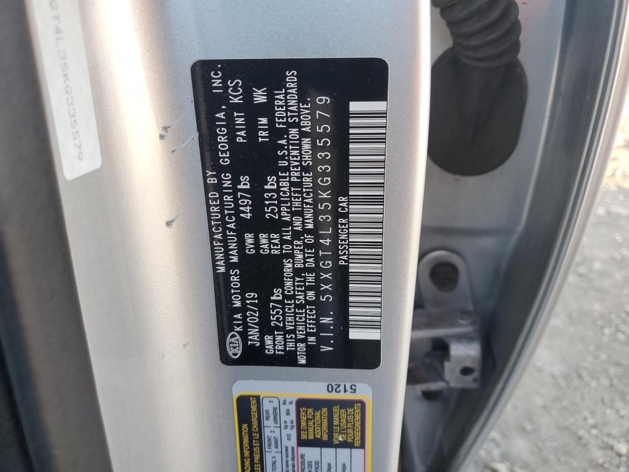 2019 KIA Optima VIN 5XXGT4L35KG335579 Copart auction photo, front end damage thumbnail 14