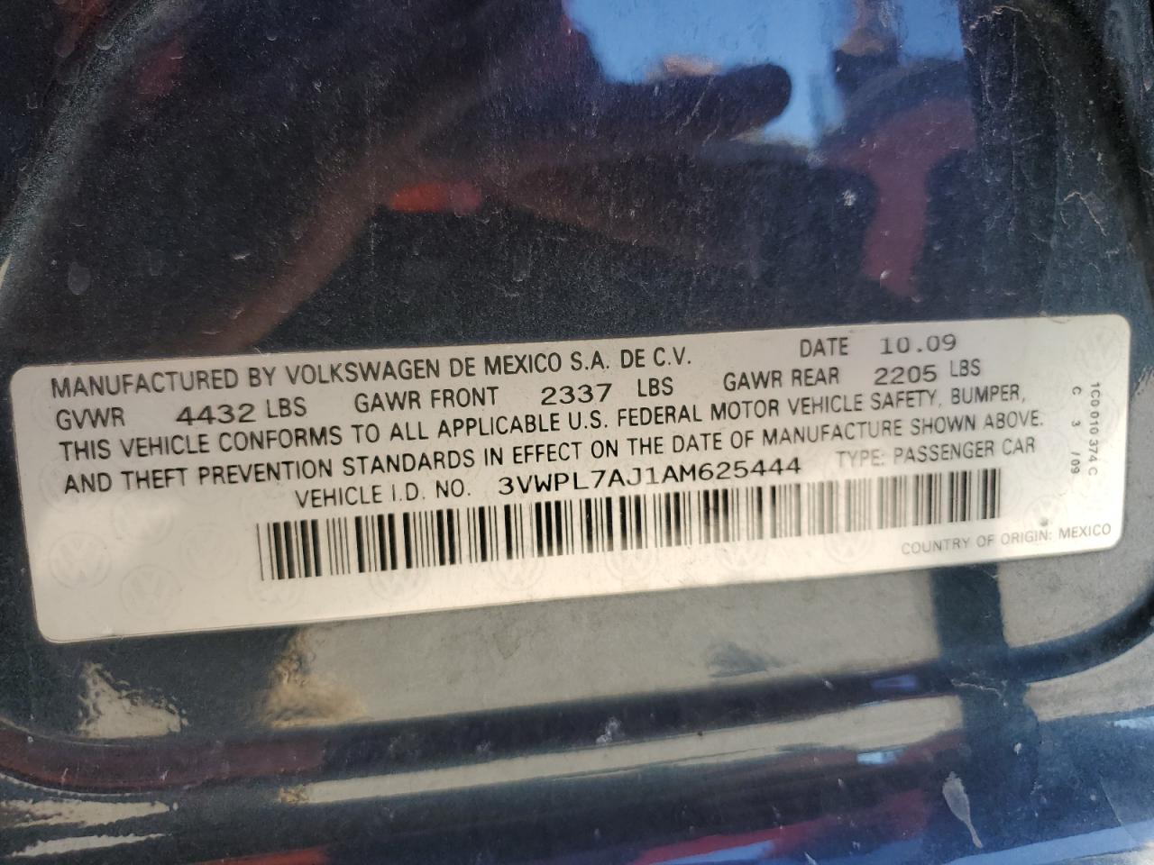 2010 Volkswagen Jetta VIN 3VWPL7AJ1AM625444 Copart auction photo, front end / rear end damage thumbnail 14