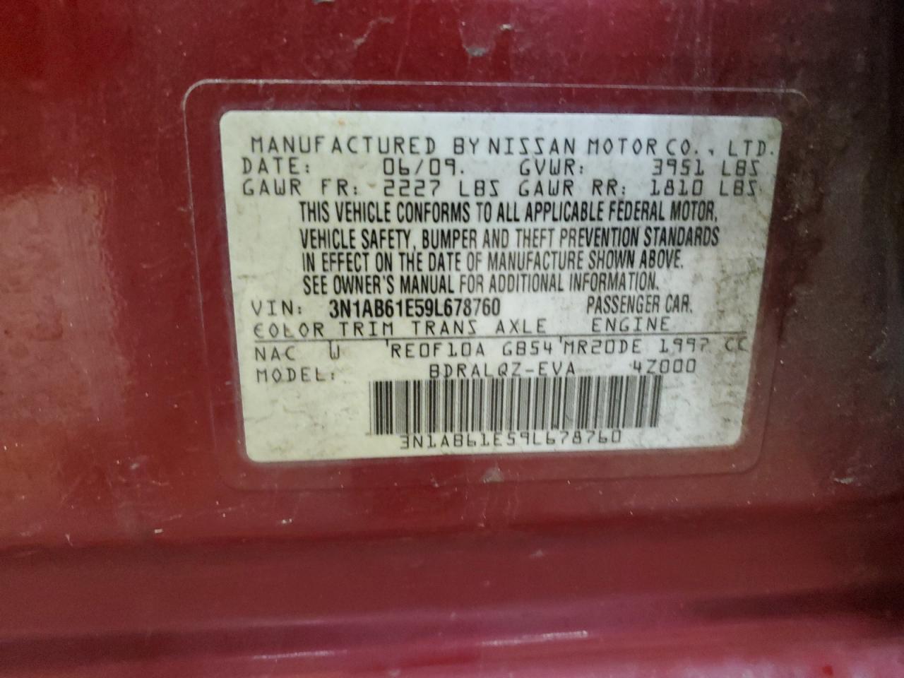 2009 Nissan Sentra VIN 3N1AB61E59L678760 Copart auction photo, front end / rear end damage thumbnail 12