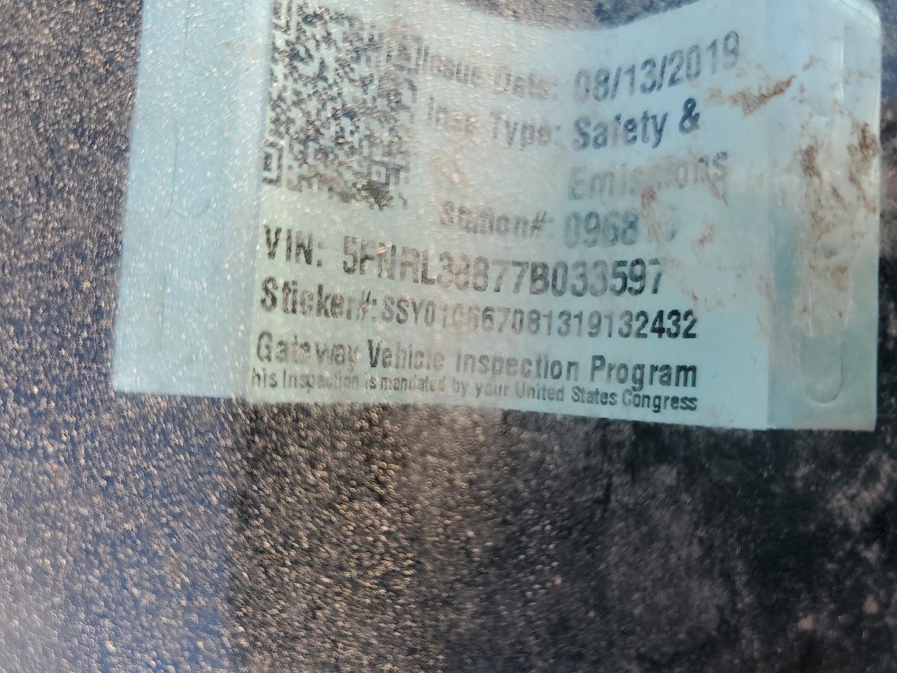 2007 Honda Odyssey VIN 5FNRL38877B033597 Copart auction photo, side damage thumbnail 13