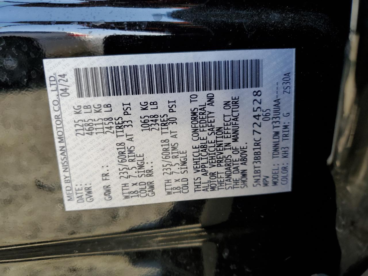 2024 Nissan Rogue VIN 5N1BT3BB1RC724528 Copart auction photo, front end / minor dent/scratches damage thumbnail 14