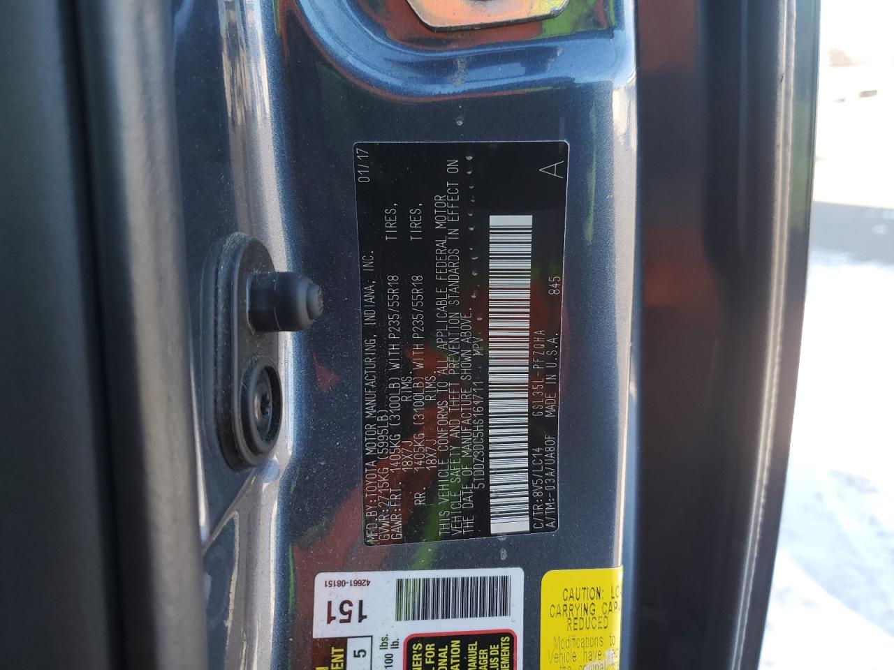 2017 Toyota Sienna VIN 5TDDZ3DC5HS161711 Copart auction photo, mechanical / all over damage thumbnail 13