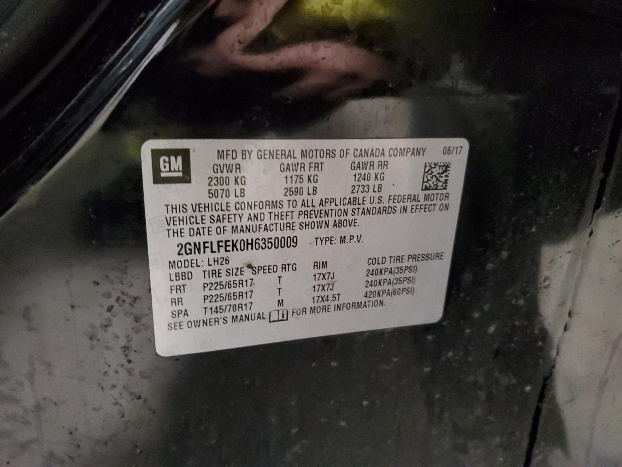 2017 Chevrolet Equinox VIN 2GNFLFEK0H6350009 Copart auction photo, side / front end damage thumbnail 14