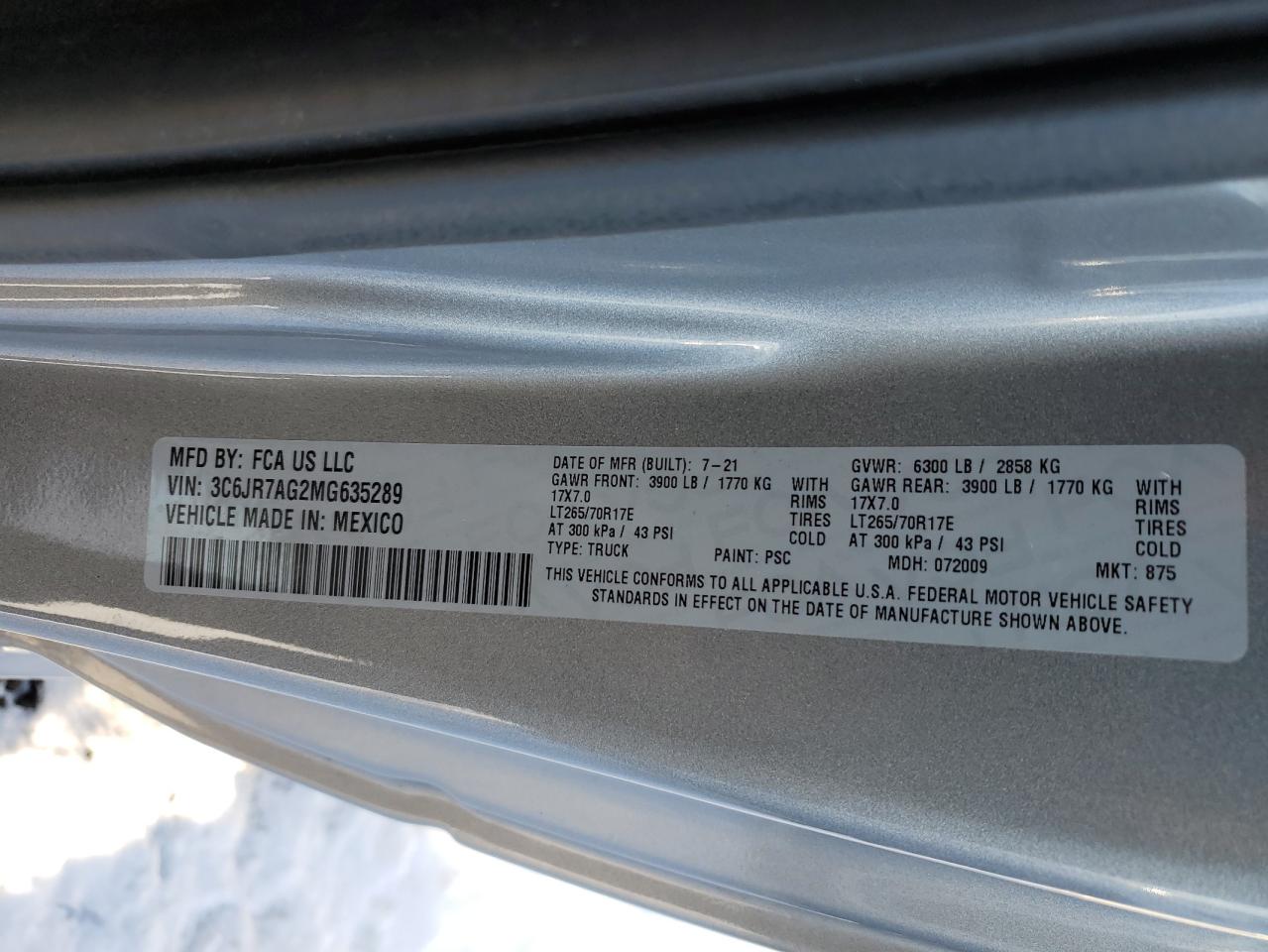 2021 RAM 1500 VIN 3C6JR7AG2MG635289 Copart auction photo, front end damage thumbnail 12