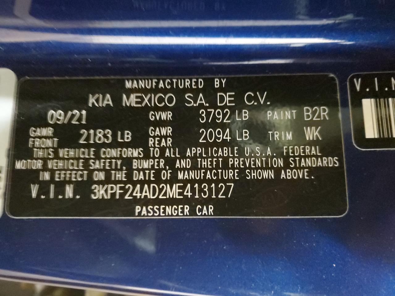 2021 KIA Forte VIN 3KPF24AD2ME413127 Copart auction photo, front end damage thumbnail 13