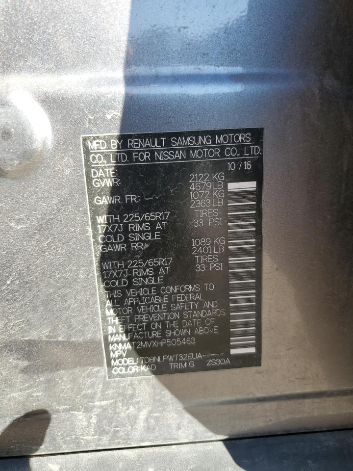 2017 Nissan Rogue VIN KNMAT2MVXHP505463 Copart auction photo, all over damage thumbnail 13