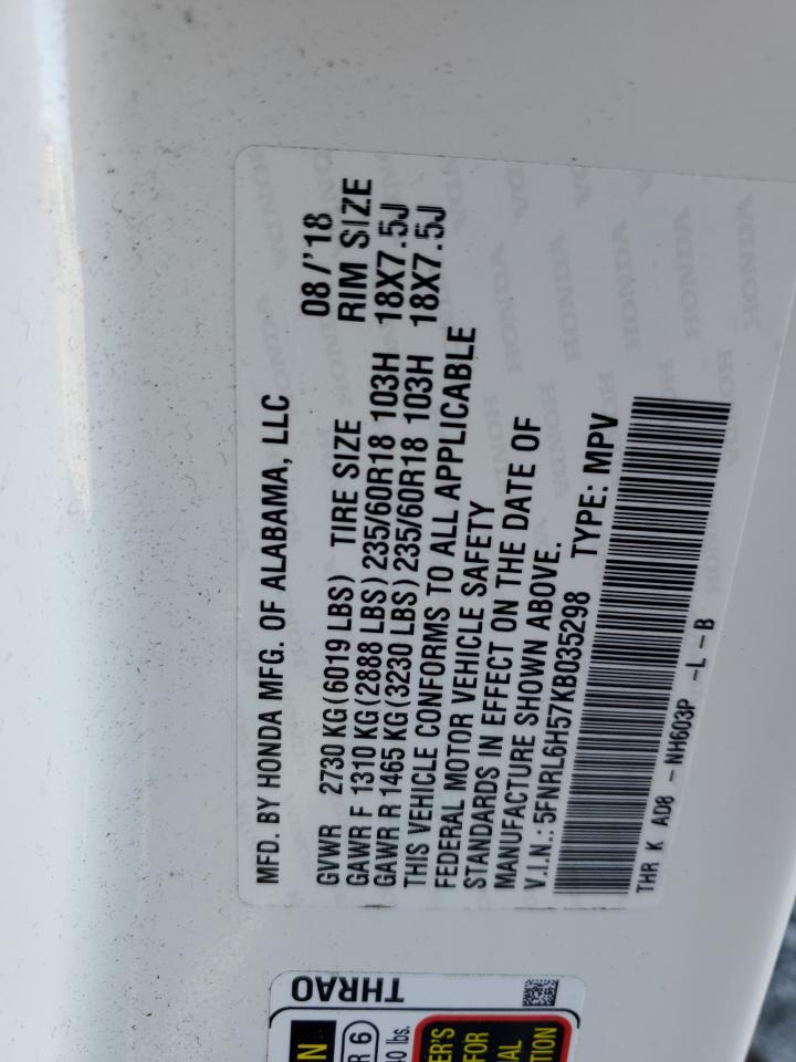 2019 Honda Odyssey VIN 5FNRL6H57KB035298 Copart auction photo, front end / side damage thumbnail 14