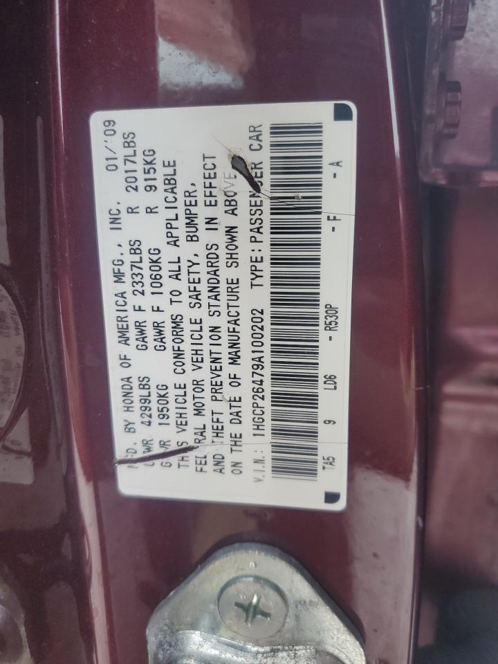 2009 Honda Accord VIN 1HGCP26479A100202 Copart auction photo, front end / rear end damage thumbnail 12