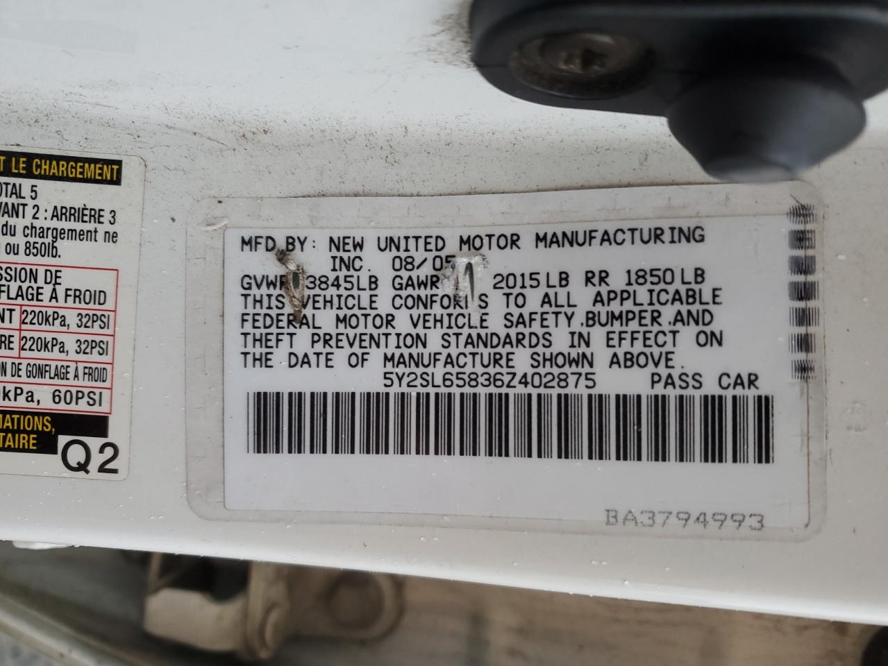 2006 Pontiac Vibe VIN 5Y2SL65836Z402875 Copart auction photo, all over damage thumbnail 12