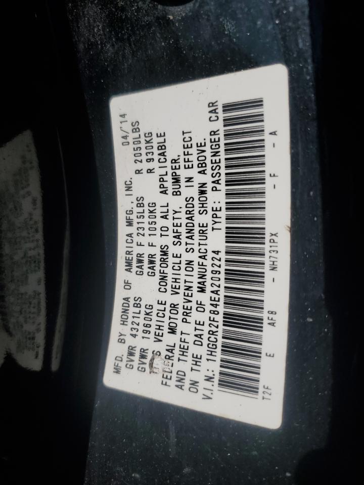 2014 Honda Accord VIN 1HGCR2F84EA209224 Copart auction photo, front end damage thumbnail 14
