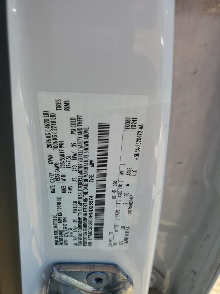 2017 Ford Escape VIN 1FMCU0GD3HUD25574 Copart auction photo, front end damage thumbnail 13