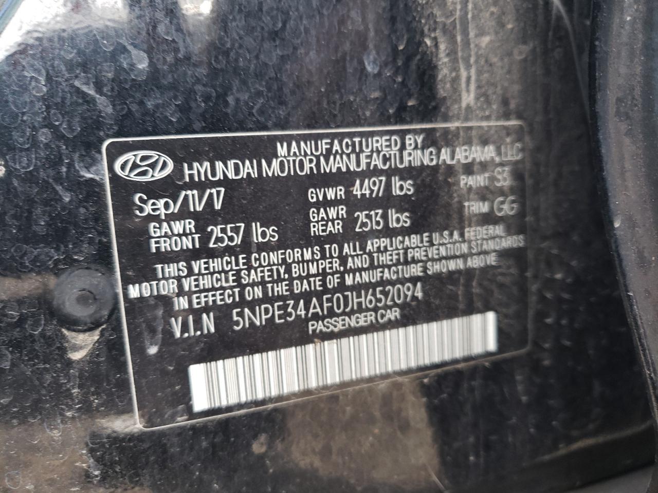 2018 Hyundai Sonata VIN 5NPE34AF0JH652094 Copart auction photo, front end / side damage thumbnail 12