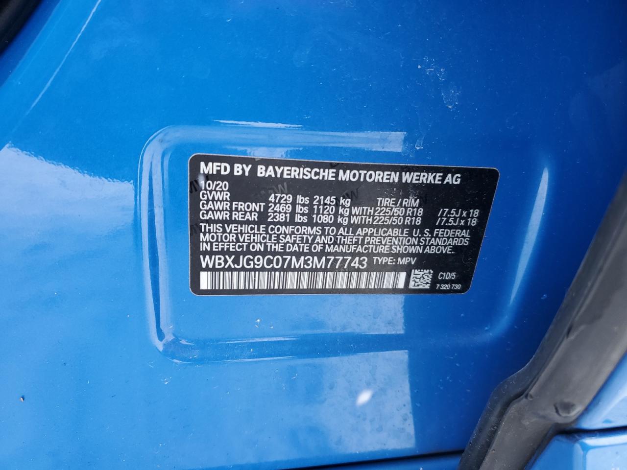 2021 BMW X1 VIN WBXJG9C07M3M77743 Copart auction photo, front end damage thumbnail 13