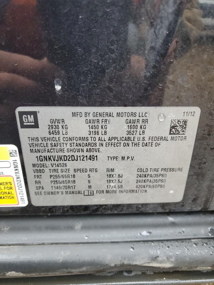 2013 Chevrolet Traverse VIN 1GNKVJKD2DJ121491 Copart auction photo, front end / side damage thumbnail 13