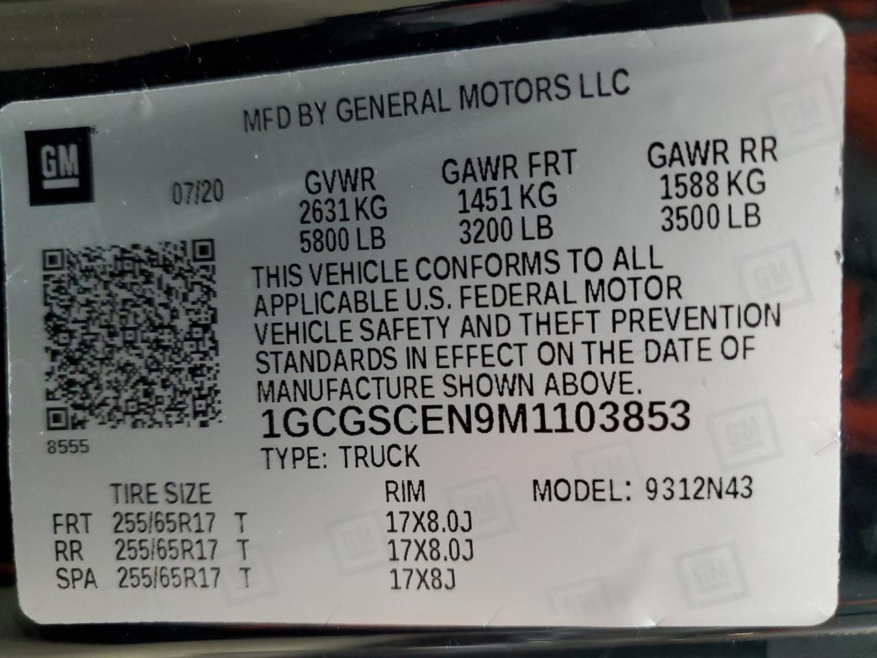 2021 Chevrolet Colorado VIN 1GCGSCEN9M1103853 Copart auction photo, rear end damage thumbnail 12