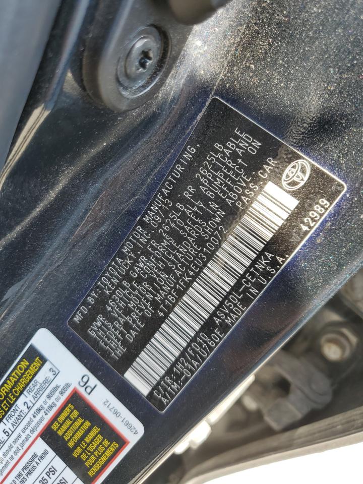 2014 Toyota Camry VIN 4T1BF1FK4EU310072 Copart auction photo, front end / minor dent/scratches damage thumbnail 12